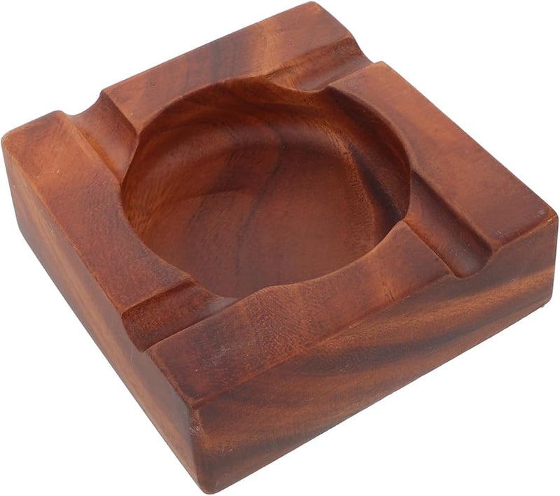 منفضة سجائر من خشب الجوز مع نقش كبير للأخدود للاستخدام الداخلي والخارجي في المنزل والمكتب على سطح المكتب - Image 1